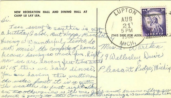 Camp Lu Lay Lea - Vintage Postcard (newer photo)